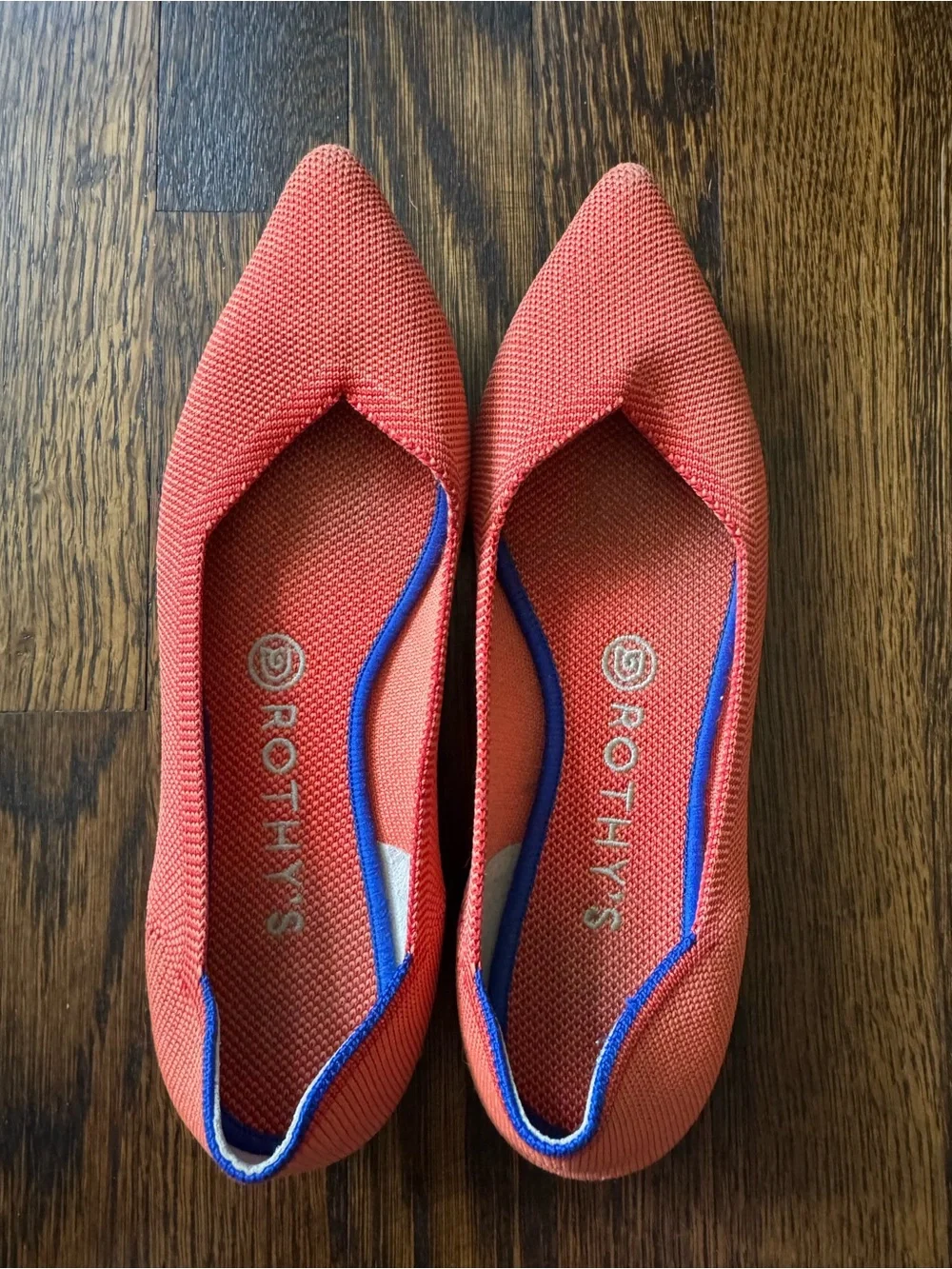 Rothy's Pointed Knit Flat in Coral - Picture 1 of 5